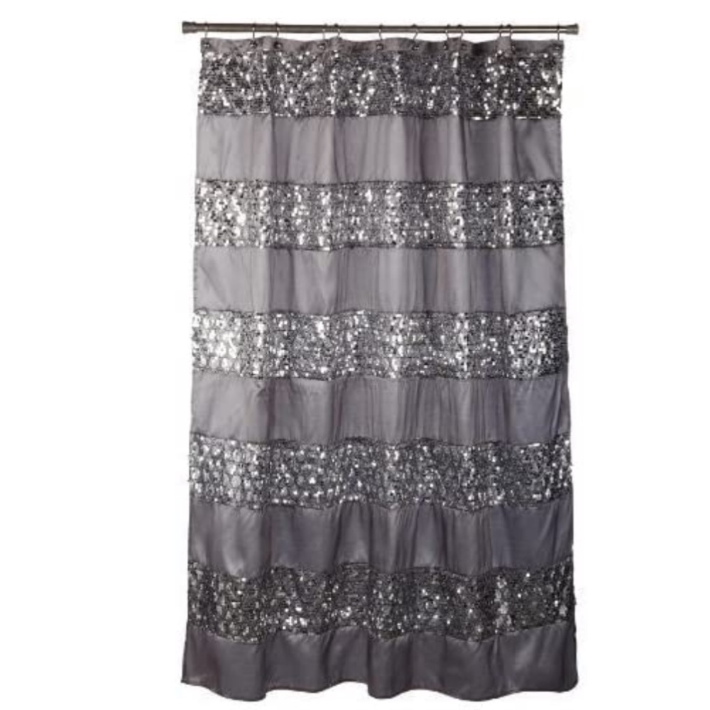 Silver Sequined Material Shower Curtain Glimmer - Picture 4 of 7